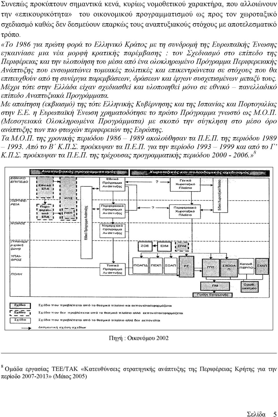 «Το 1986 για πρώτη φορά το Ελληνικό Κράτος µε τη συνδροµή της Ευρωπαϊκής Ένωσης εγκαινίασε µια νέα µορφή κρατικής παρέµβασης : τον Σχεδιασµό στο επίπεδο της Περιφέρειας και την υλοποίηση του µέσα από