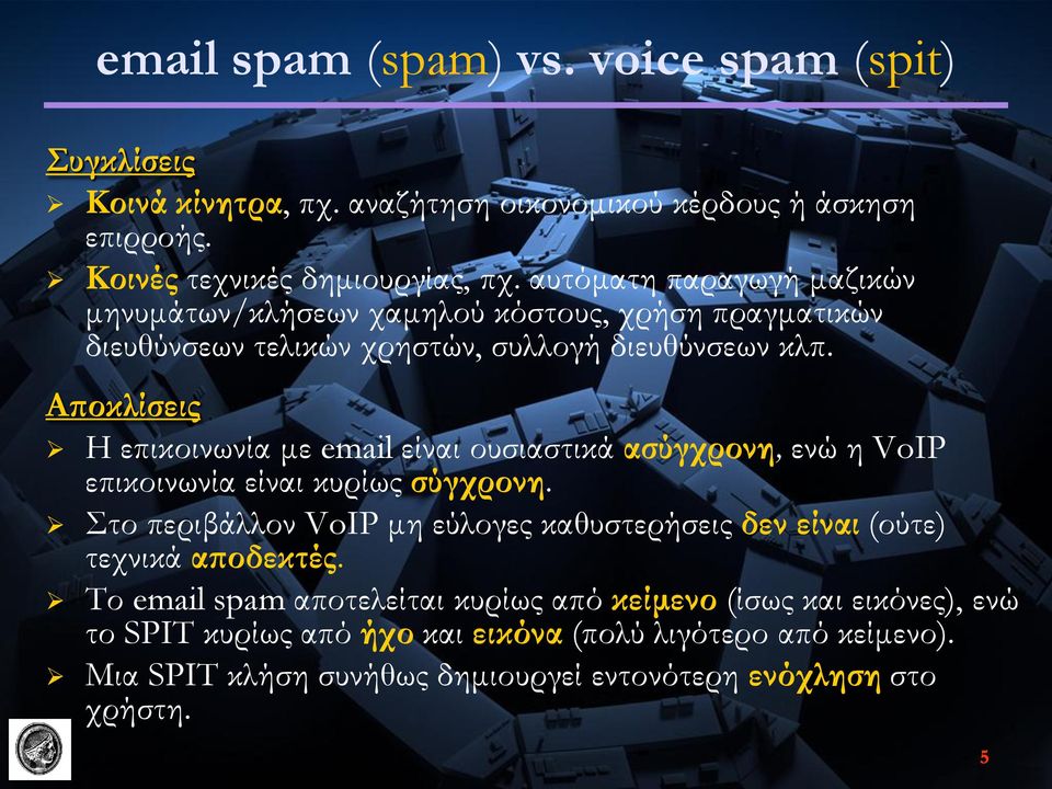 Αποκλίσεις Η επικοινωνία με email είναι ουσιαστικά ασύγχρονη, ενώ η VoIP επικοινωνία είναι κυρίως σύγχρονη.