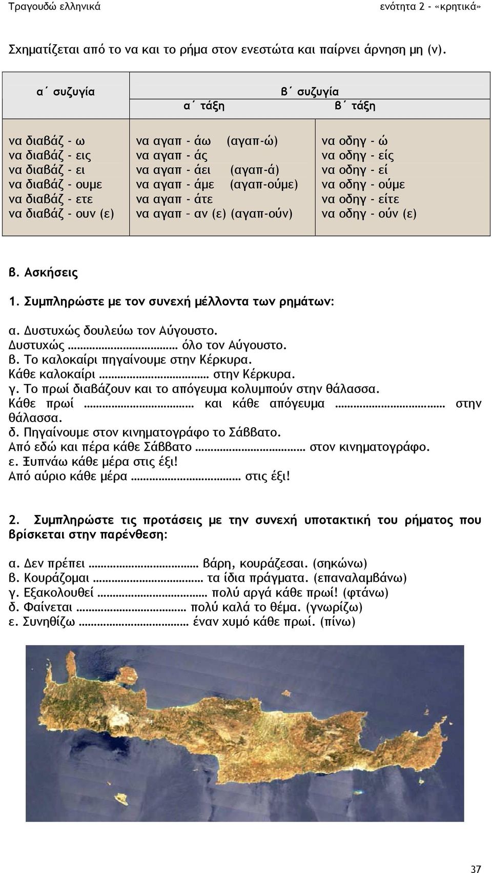 άµε (αγαπ-ούµε) να αγαπ - άτε να αγαπ αν (ε) (αγαπ-ούν) να οδηγ - ώ να οδηγ - είς να οδηγ - εί να οδηγ - ούµε να οδηγ - είτε να οδηγ - ούν (ε) β. Ασκήσεις 1.