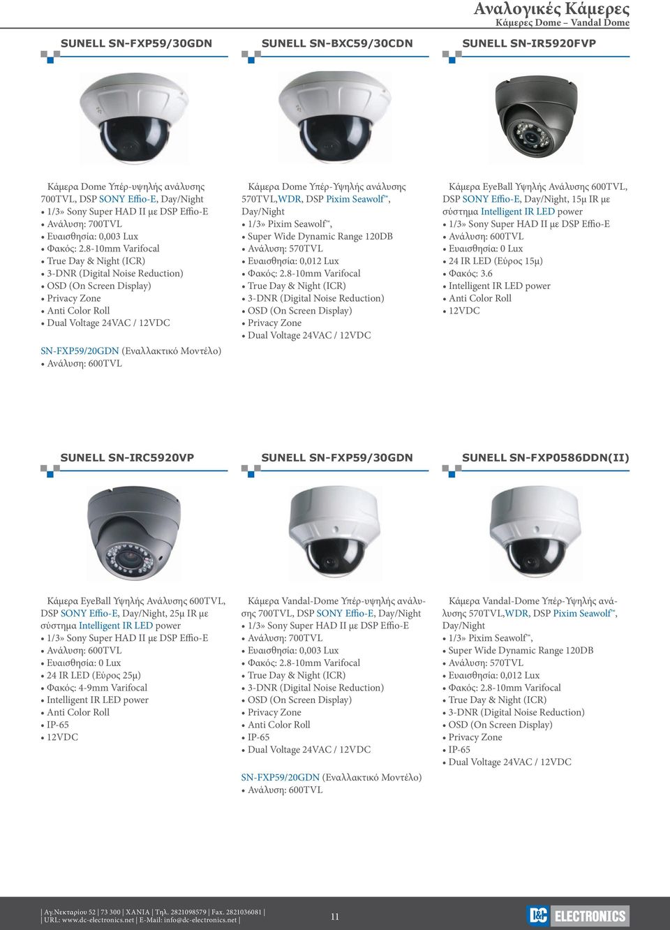 8-10mm Varifocal 3-DNR (Digital Noise Reduction) Privacy Zone SN-FXP59/20GDN (Εναλλακτικό Μοντέλο) Κάμερα Dome Υπέρ-Υψηλής ανάλυσης 570TVL,WDR, DSP Pixim Seawolf, Day/Night 1/3» Pixim Seawolf, Super