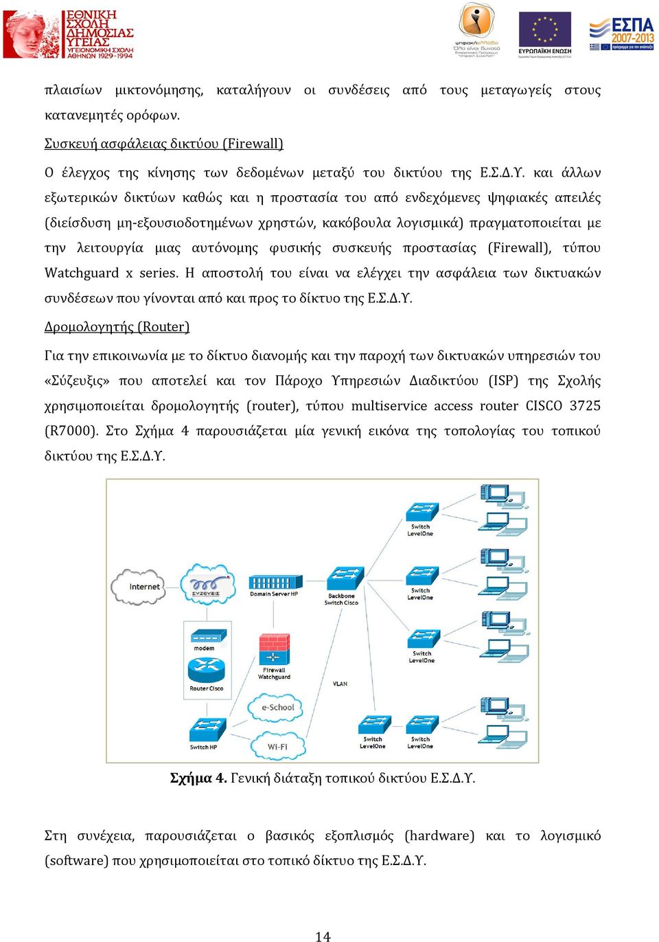 φυσικής συσκευής προστασίας (Firewall), τύπου Watchguard x series. Η αποστολή του είναι να ελέγχει την ασφάλεια των δικτυακών συνδέσεων που γίνονται από και προς το δίκτυο της Ε.Σ.Δ.Υ.