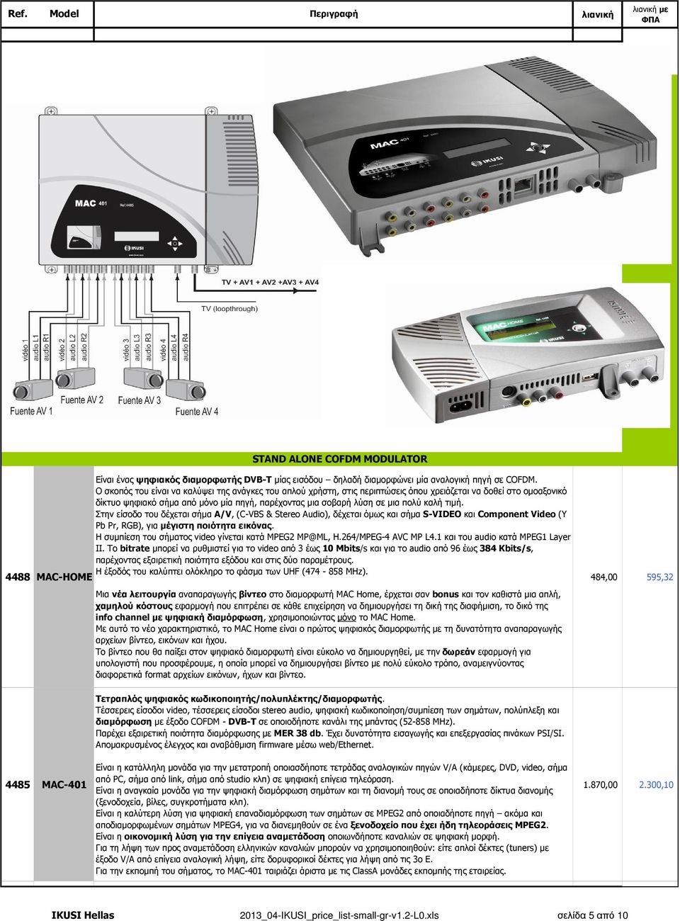 τιµή. Στην είσοδο του δέχεται σήµα A/V, (C-VBS & Stereo Audio), δέχεται όµως και σήµα S-VIDEO και Component Video (Y Pb Pr, RGB), για µέγιστη ποιότητα εικόνας.