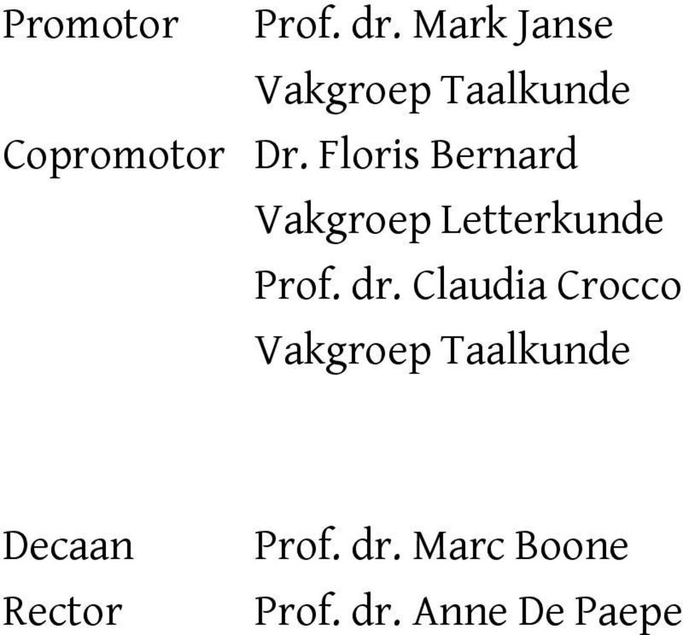 Floris Bernard Vakgroep Letterkunde Prof. dr.