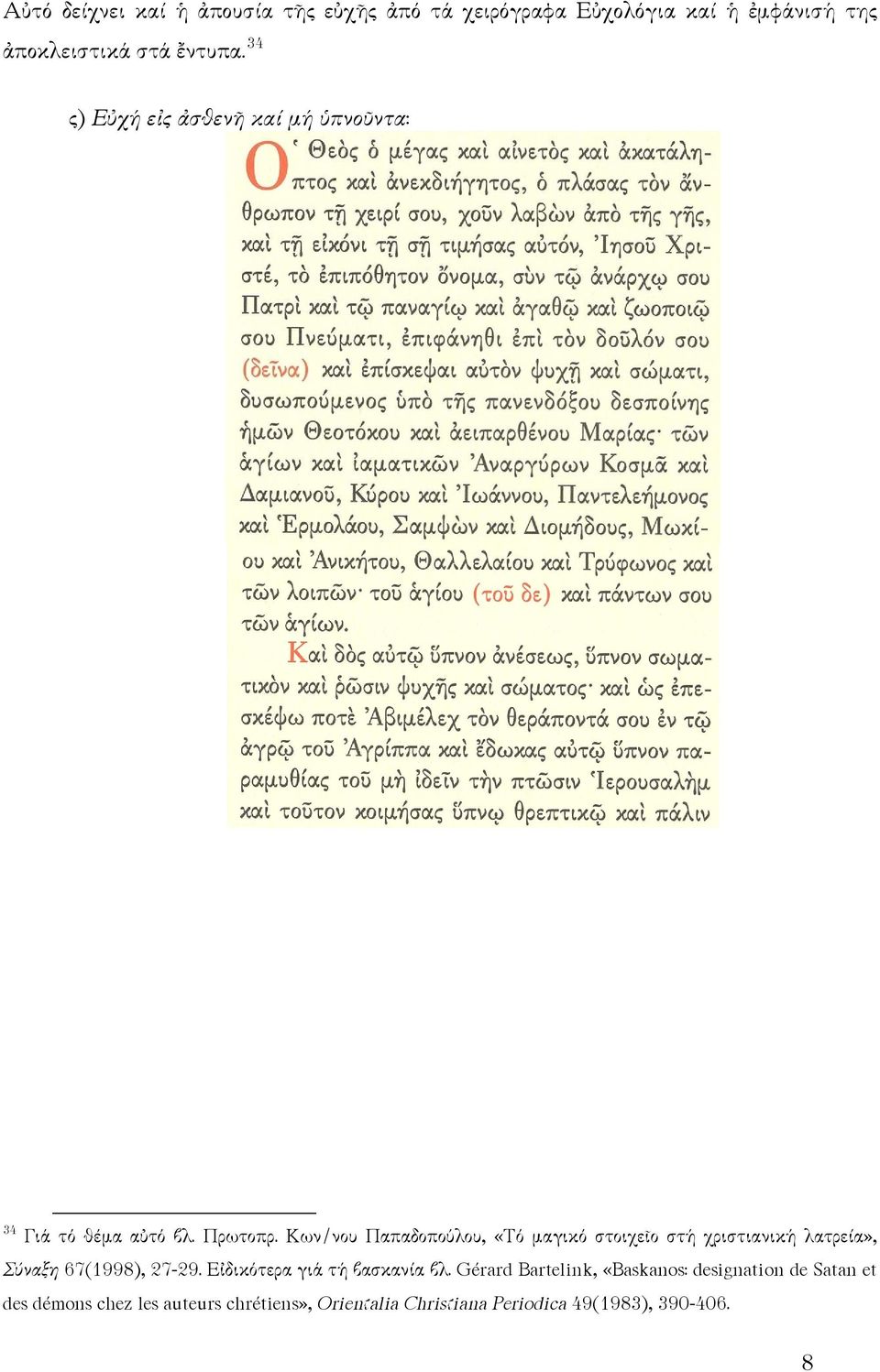 Κων/νου Παπαδοπούλου, «Τό μαγικό στοιχεῖο στή χριστιανική λατρεία», Σύναξη 67(1998), 27-29.