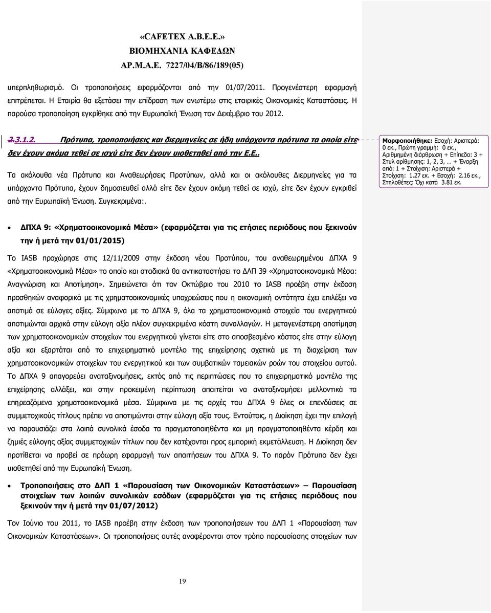 12. 2.3.1.2. Πρότυπα, τροποποιήσεις και διερμηνείες σε ήδη υπάρχοντα πρότυπα τα οποία είτε δεν έχουν ακόμα τεθεί σε ισχύ είτε δεν έχουν υιοθετηθεί από την Ε.