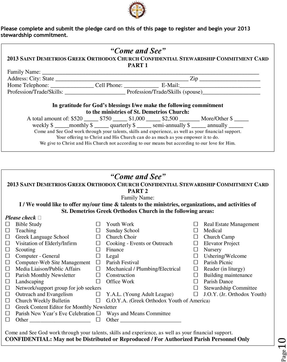 Profession/Trade/Skills: Profession/Trade/Skills (spouse) In gratitude for God s blessings I/we make the following commitment to the ministries of St.