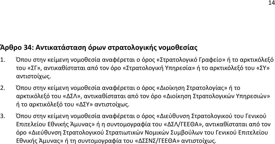 Όπου στην κείμενη νομοθεσία αναφέρεται ο όρος «Διοίκηση Στρατολογίας» ή το αρκτικόλεξό του «ΔΣΛ», αντικαθίσταται από τον όρο «Διοίκηση Στρατολογικών Υπηρεσιών» ή το αρκτικόλεξό του «ΔΣΥ»