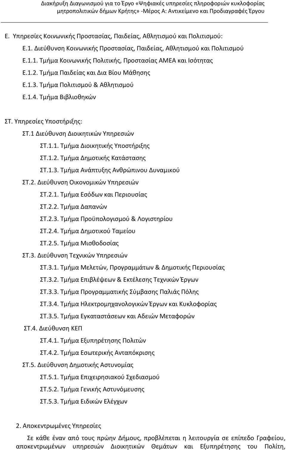 1.2. Τμήμα Δημοτικής Κατάστασης ΣΤ.1.3. Τμήμα Ανάπτυξης Ανθρώπινου Δυναμικού ΣΤ.2. Διεύθυνση Οικονομικών Υπηρεσιών ΣΤ.2.1. Τμήμα Εσόδων και Περιουσίας ΣΤ.2.2. Τμήμα Δαπανών ΣΤ.2.3. Τμήμα Προϋπολογισμού & Λογιστηρίου ΣΤ.