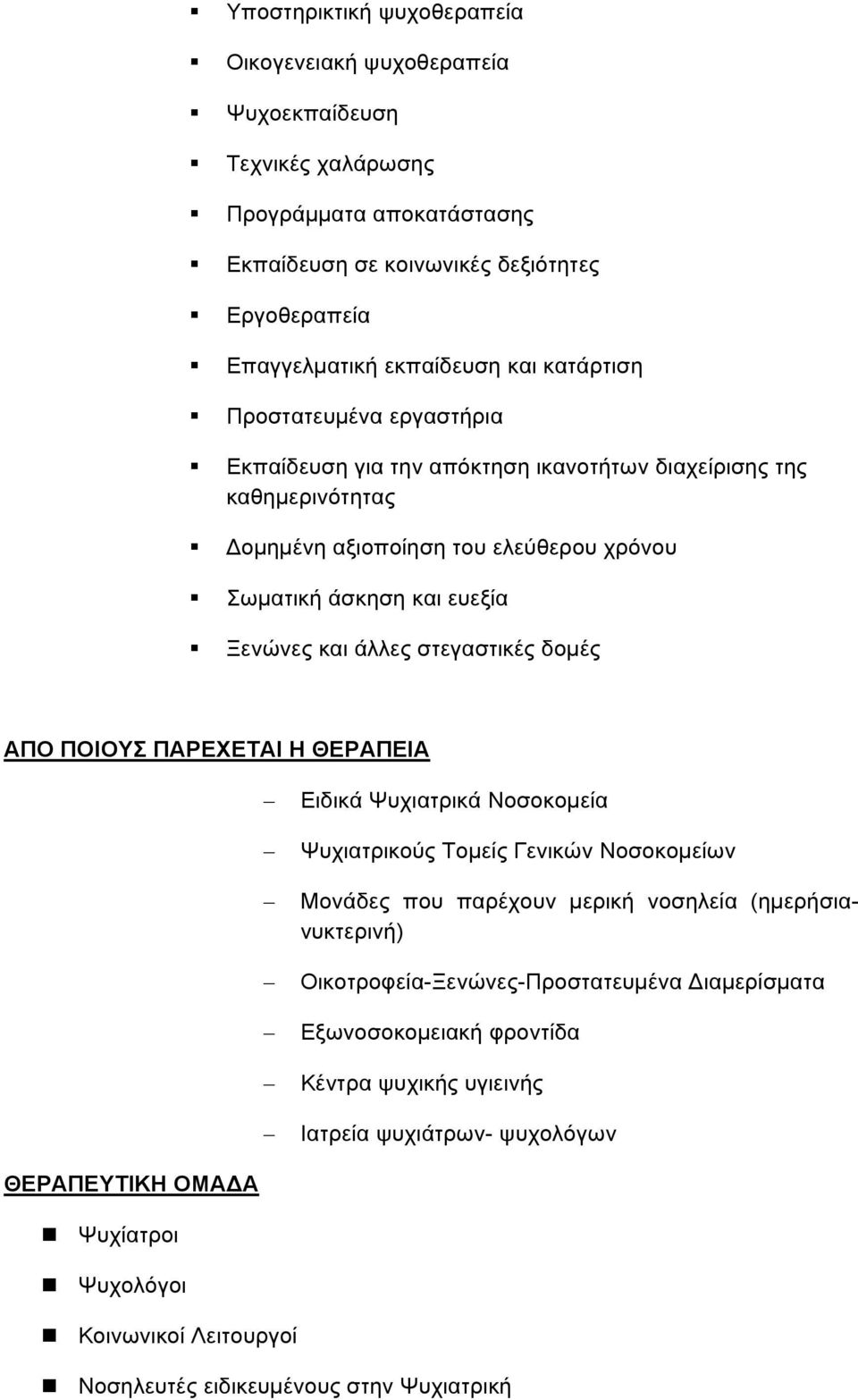 Ξενώνες και άλλες στεγαστικές δοµές ΑΠΟ ΠΟΙΟΥΣ ΠΑΡΕΧΕΤΑΙ Η ΘΕΡΑΠΕΙΑ ΘΕΡΑΠΕΥΤΙΚΗ ΟΜΑΔΑ! Ψυχίατροι! Ψυχολόγοι!