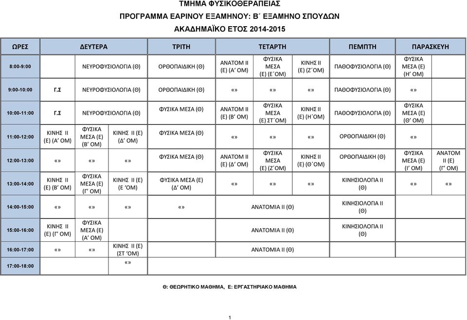 Σ ΝΕΥΡΟΦΥΣΙΟΛΟΓΙΑ (Ε) (A ΟΜ) (Β ΟΜ) (Ε) (Δ ΟΜ) 12:00-13:00 (Ε) (Β ΟΜ) (Γ ΟΜ) (Ε) (Ε ΟΜ) (Δ ΟΜ) (Ε) (Β ΟΜ) (Ε) ΣΤ ΟΜ) (Ε) (Η ΟΜ)