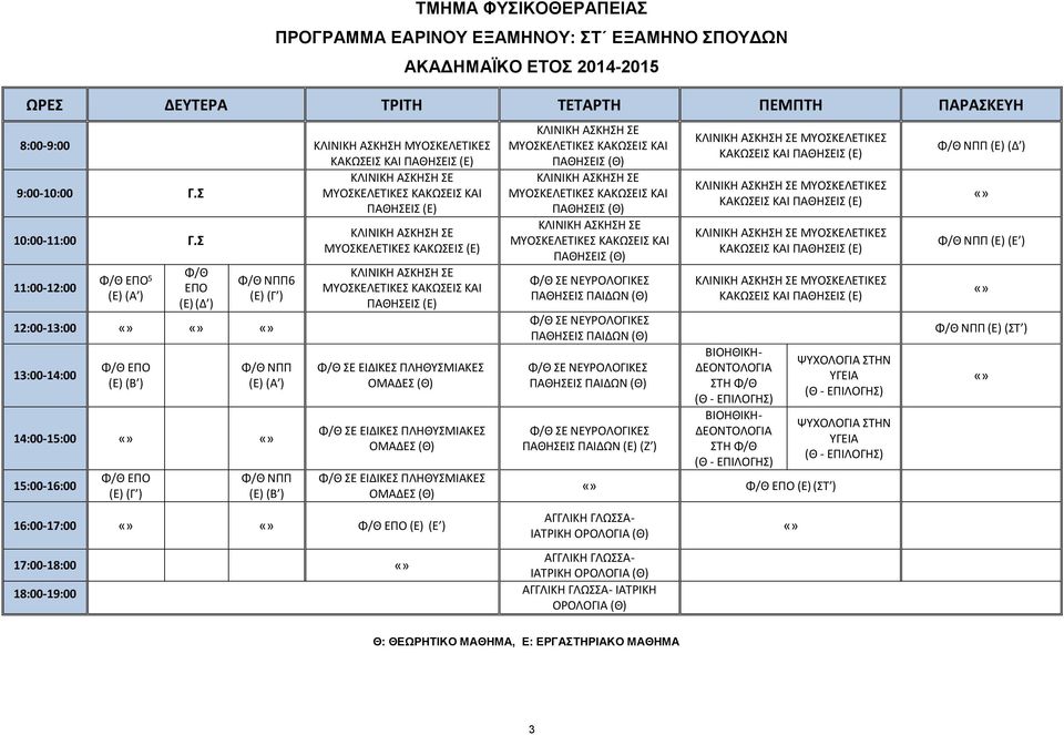 16:00-17:00 ΕΠΟ (Ε) (Ε ) ΠΑΘΗΣΕΙΣ ΠΑΘΗΣΕΙΣ ΠΑΘΗΣΕΙΣ ΣΕ ΝΕΥΡΟΛΟΓΙΚΕΣ ΠΑΘΗΣΕΙΣ ΠΑΙΔΩΝ ΣΕ ΝΕΥΡΟΛΟΓΙΚΕΣ ΠΑΘΗΣΕΙΣ ΠΑΙΔΩΝ ΣΕ ΝΕΥΡΟΛΟΓΙΚΕΣ ΠΑΘΗΣΕΙΣ ΠΑΙΔΩΝ ΣΕ ΝΕΥΡΟΛΟΓΙΚΕΣ ΠΑΘΗΣΕΙΣ ΠΑΙΔΩΝ (Ε) (Ζ )