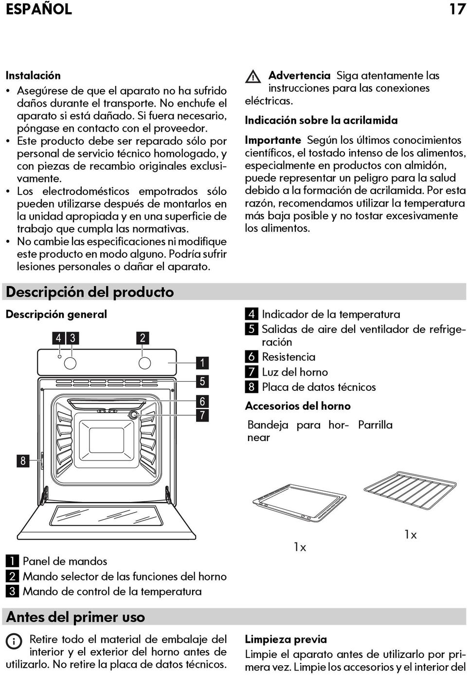 Los electrodomésticos empotrados sólo pueden utilizarse después de montarlos en la unidad apropiada y en una superficie de trabajo que cumpla las normativas.