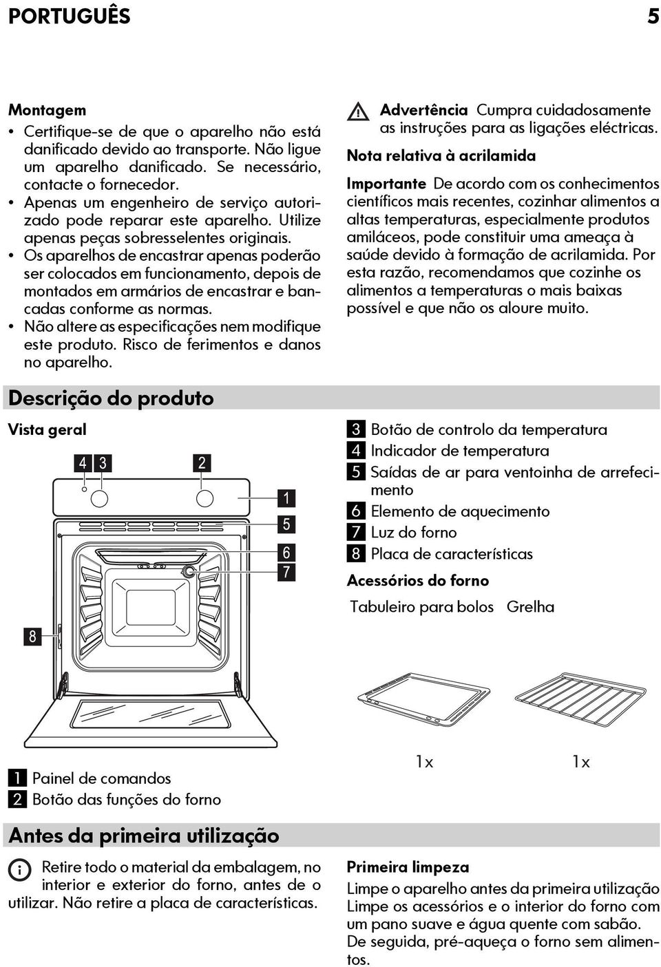 Os aparelhos de encastrar apenas poderão ser colocados em funcionamento, depois de montados em armários de encastrar e bancadas conforme as normas.