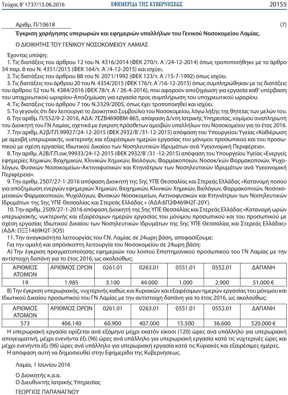 Α /4-12-2015) και ισχύει. 2. Τις διατάξεις του άρθρου 88 του Ν. 2071/1992 (ΦΕΚ 123/τ. Α /15-7-1992) όπως ισχύει. 3. Τις διατάξεις του άρθρου 20 του Ν. 4354/2015 (ΦΕΚ 176/τ.