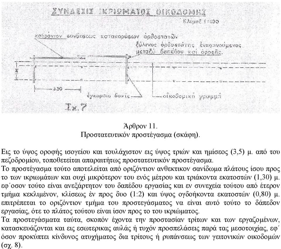 εφ οσον τούτο είναι ανεξάρτητον του δαπέδου εργασίας και εν συνεχεία τούτου από έτερον τµήµα κεκλιµένον, κλίσεως έν προς δυο (1:2) και ύψος ογδοήκοντα εκατοστών (0,80) µ.