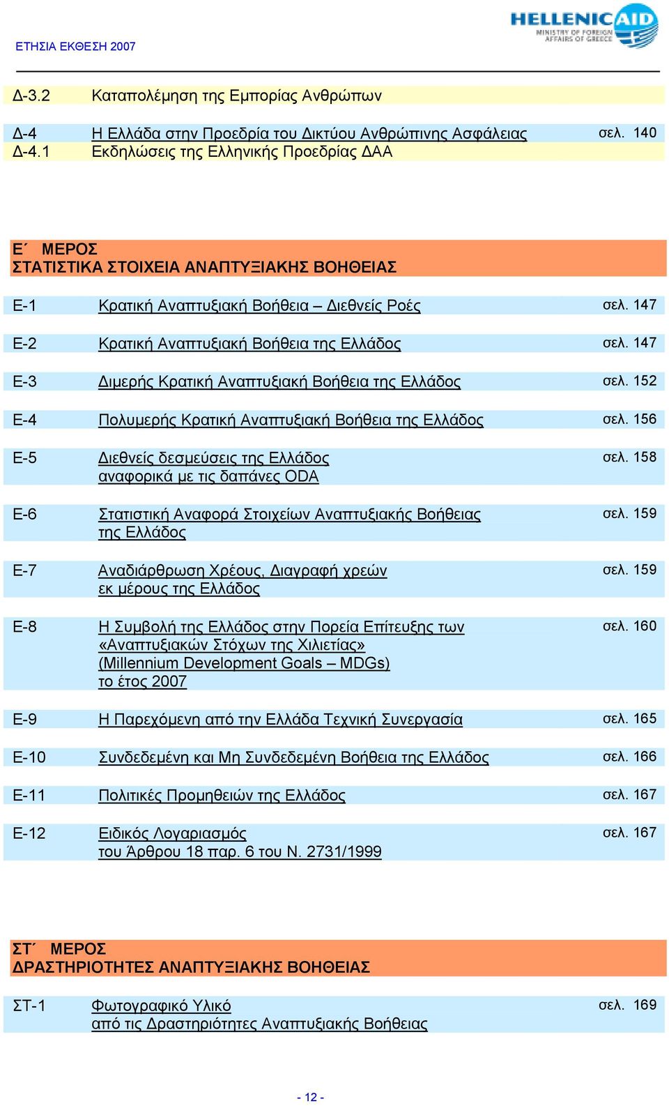 147 Ε-3 ιµερής Κρατική Αναπτυξιακή Βοήθεια της Ελλάδος σελ. 152 Ε-4 Πολυµερής Κρατική Αναπτυξιακή Βοήθεια της Ελλάδος σελ.