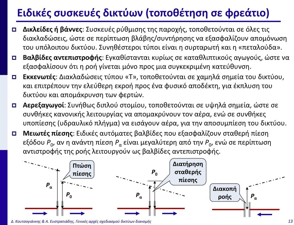 Βαλβίδες αντεπιστροφής: Εγκαθίστανται κυρίως σε καταθλιπτικούς αγωγούς, ώστε να εξασφαλίσουν ότι η ροή γίνεται μόνο προς μια συγκεκριμένη κατεύθυνση.