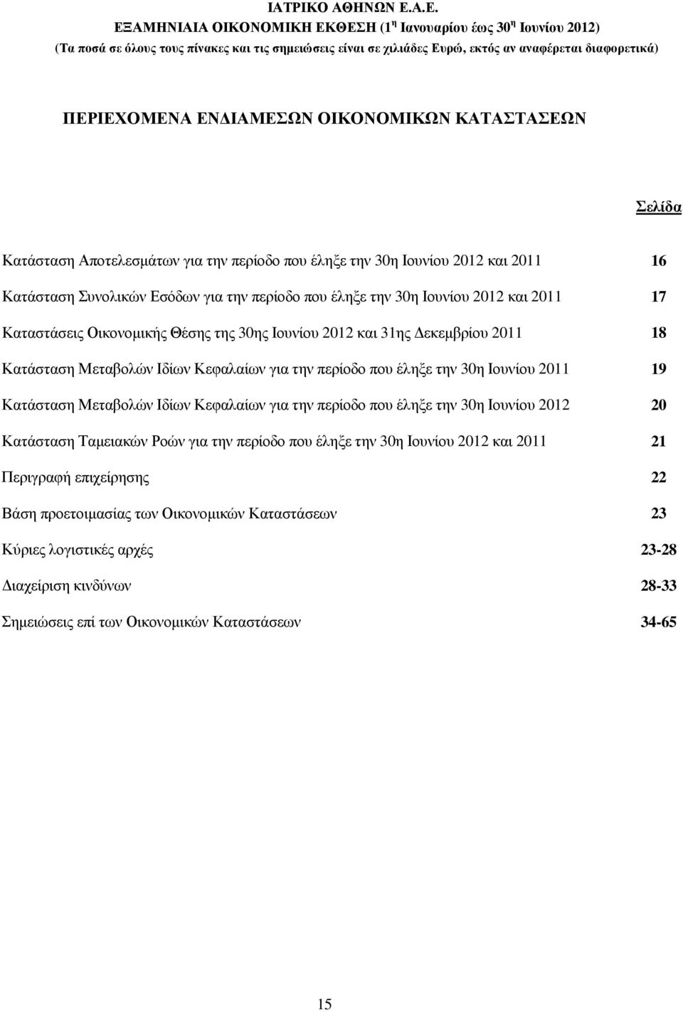 30η Ιουνίου 2011 19 Κατάσταση Μεταβολών Ιδίων Κεφαλαίων για την περίοδο που έληξε την 30η Ιουνίου 2012 20 Κατάσταση Ταµειακών Ροών για την περίοδο που έληξε την 30η Ιουνίου 2012 και