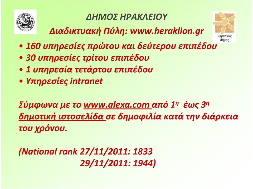 υπηρεσία τετάρτου επιπέδου Υπηρεσίες intranet Σύμφωνα με το www.alexa.