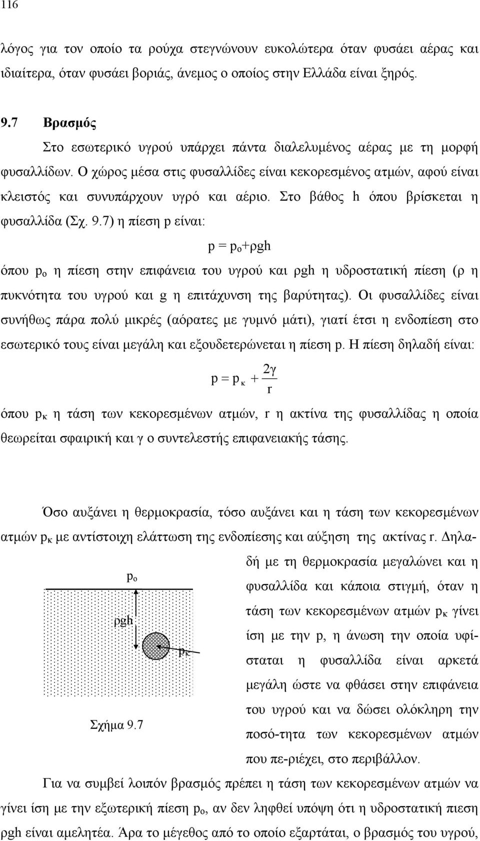 Στο βάθος h όπου βρίσκεται η φυσαλλίδα (Σχ. 9.