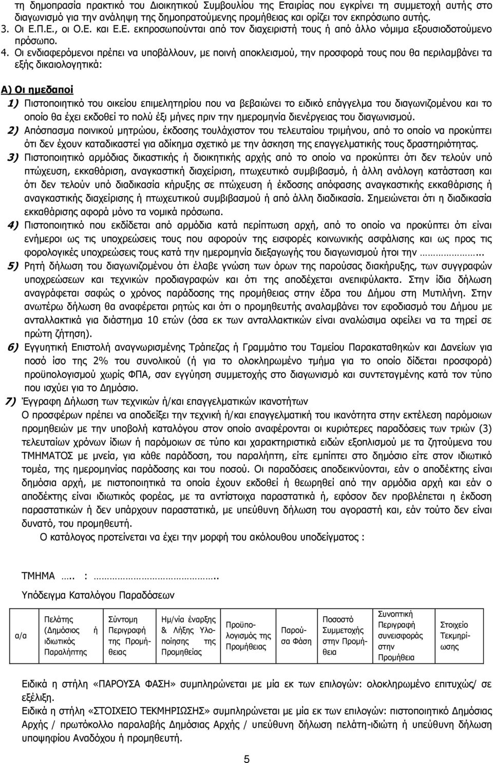 Οι ενδιαφερόμενοι πρέπει να υποβάλλουν, με ποινή αποκλεισμού, την προσφορά τους που θα περιλαμβάνει τα εξής δικαιολογητικά: Α) Οι ημεδαποί 1) Πιστοποιητικό του οικείου επιμελητηρίου που να βεβαιώνει