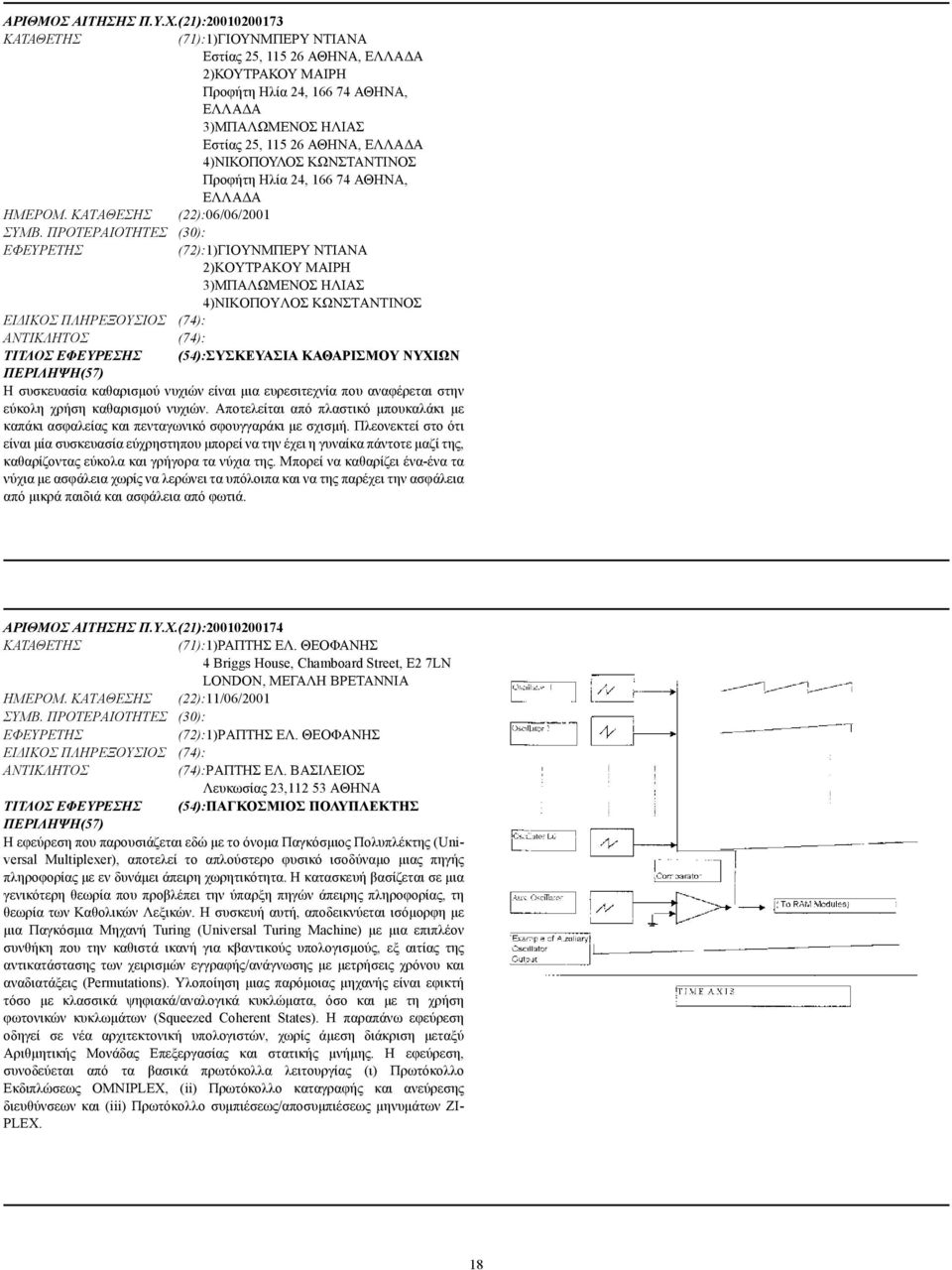 4)ΝΙΚΟΠΟΥΛΟΣ ΚΩΝΣΤΑΝΤΙΝΟΣ Προφήτη Ηλία 24, 166 74 ΑΘΗΝΑ, ΕΛΛΑ Α ΗΜΕΡΟΜ. ΚΑΤΑΘΕΣΗΣ (22):06/06/2001 ΣΥΜΒ.