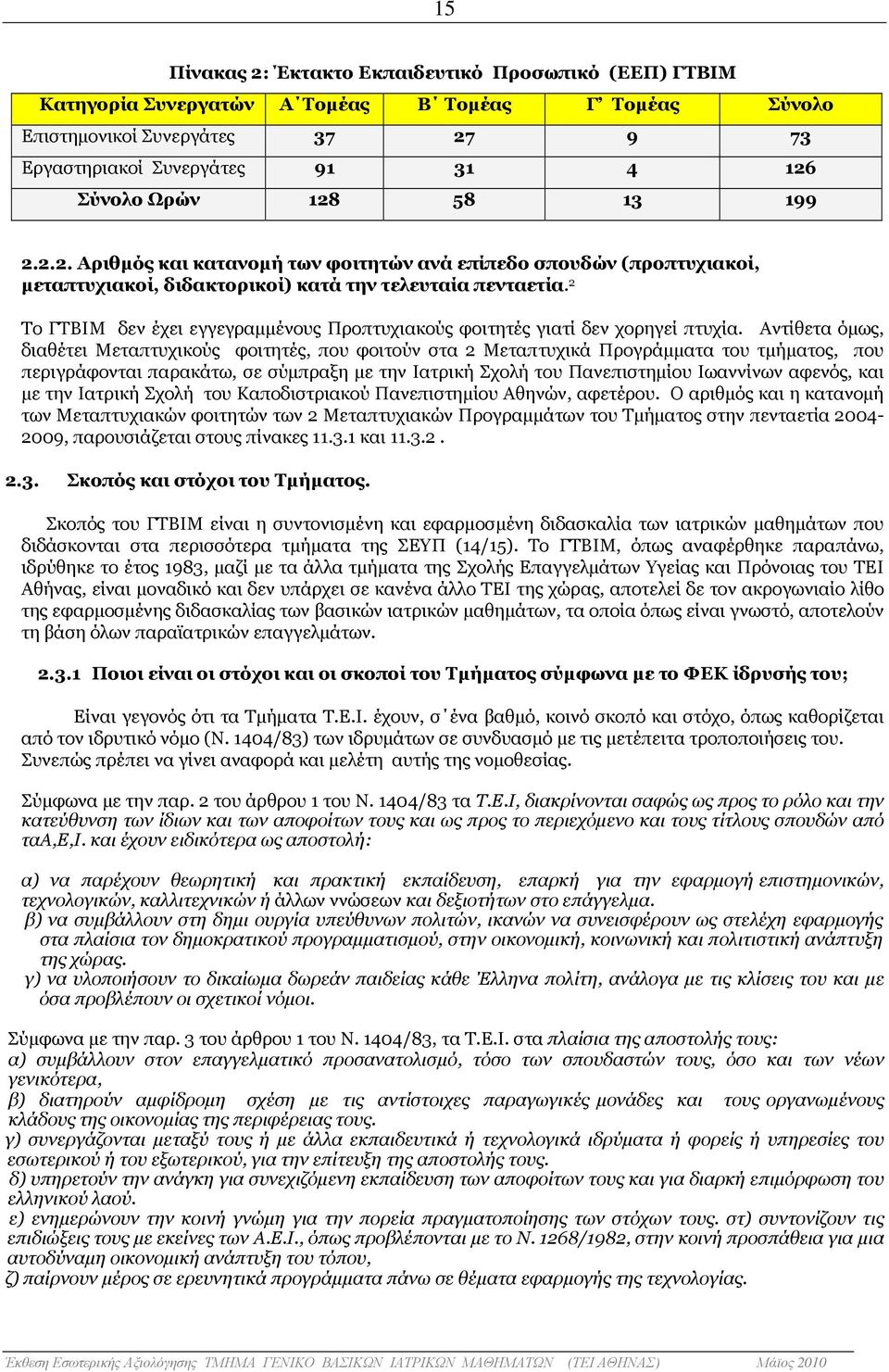 2 Το ΓΤΒΙΜ δεν έχει εγγεγραµµένους Προπτυχιακούς φοιτητές γιατί δεν χορηγεί πτυχία.