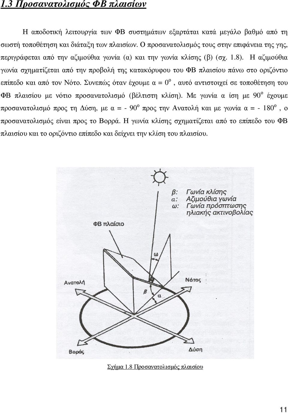 Η αζιµούθια γωνία σχηµατίζεται από την προβολή της κατακόρυφου του ΦΒ πλαισίου πάνω στο οριζόντιο επίπεδο και από τον Νότο.