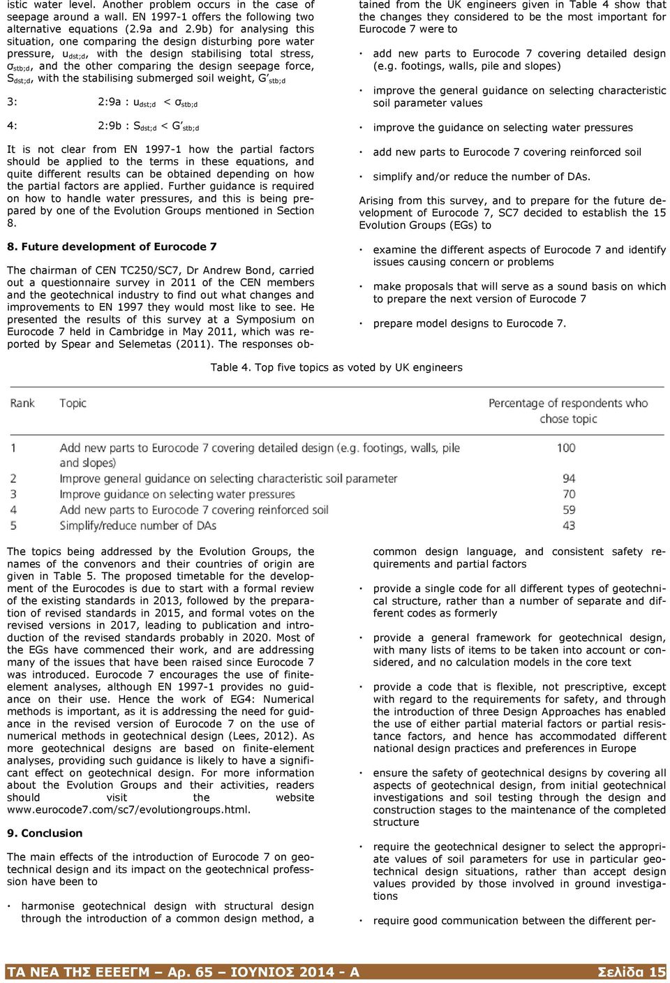 force, S dst;d, with the stabilising submerged soil weight, G stb;d 3: 2:9a : u dst;d < σ stb;d 4: 2:9b : S dst;d < G stb;d It is not clear from EN 1997-1 how the partial factors should be applied to