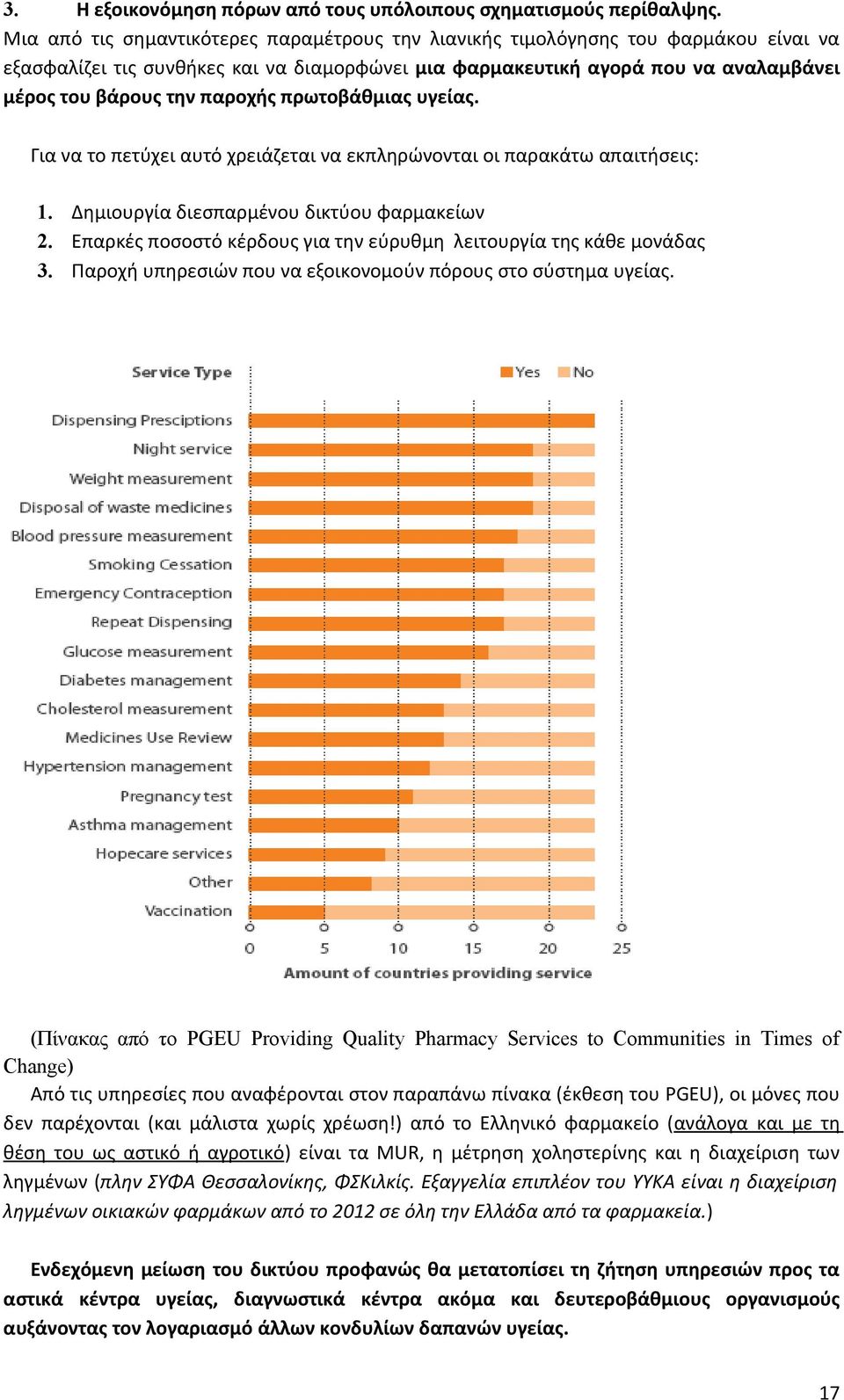 παροχής πρωτοβάθμιας υγείας. Για να το πετύχει αυτό χρειάζεται να εκπληρώνονται οι παρακάτω απαιτήσεις: 1. Δημιουργία διεσπαρμένου δικτύου φαρμακείων 2.