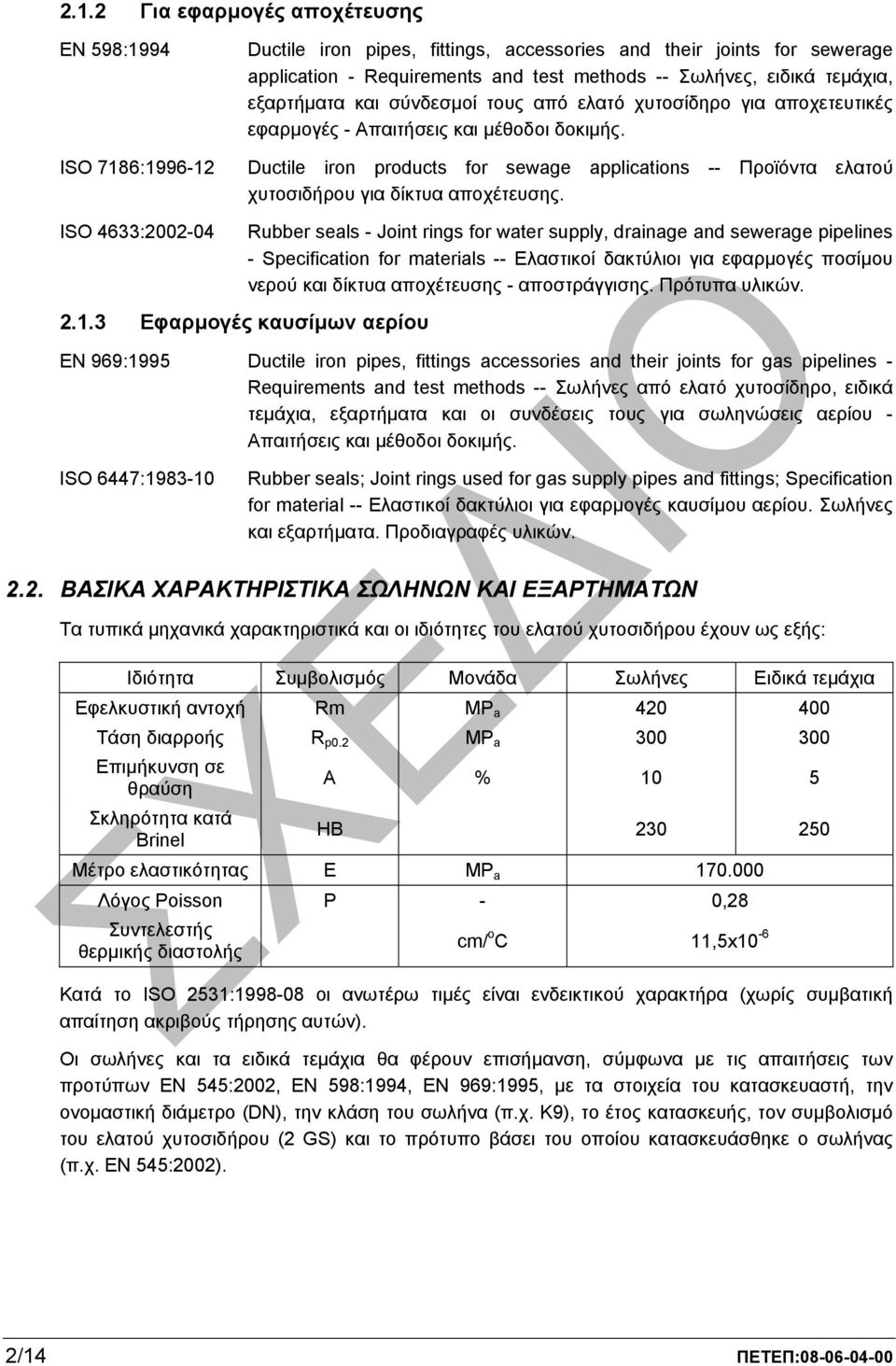 Ductile iron products for sewage applications -- Προϊόντα ελατού χυτοσιδήρου για δίκτυα αποχέτευσης.