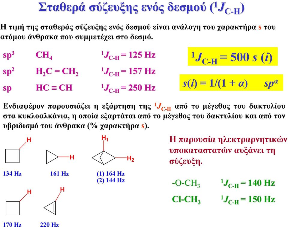 sp 3 4 J - = 25 z J - = 500 s (i) sp 2 Η 2 = 2 J - = 57 z sp Η J - = 250 z s(i) = /( + α) sp α Ενδιαφέρον παρουσιάζει η εξάρτηση της J - από