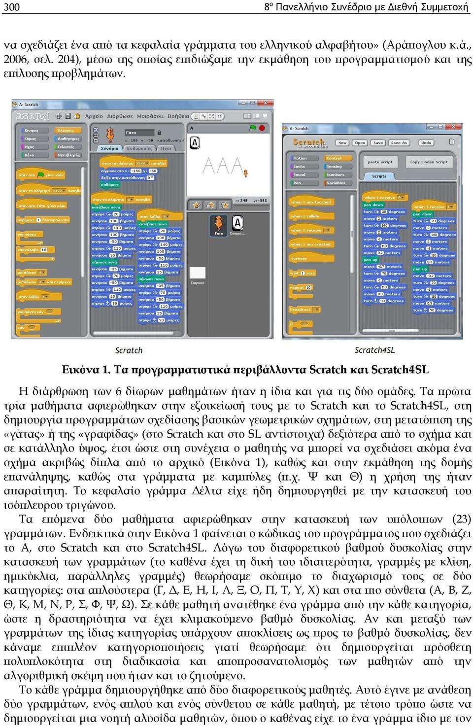 Τα προγραμματιστικά περιβάλλοντα Scratch και Scratch4SL Η διάρθρωση των 6 δίωρων μαθημάτων ήταν η ίδια και για τις δύο ομάδες.