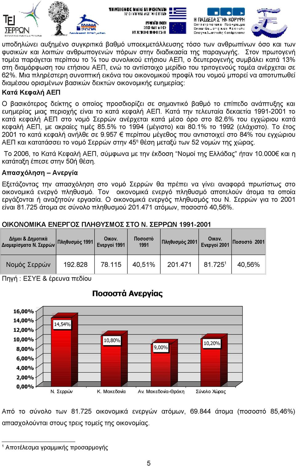 62%. Μια πληρέστερη συνοπτική εικόνα του οικονομικού προφίλ του νομού μπορεί να αποτυπωθεί διαμέσου ορισμένων βασικών δεικτών οικονομικής ευημερίας: Κατά Κεφαλή ΑΕΠ Ο βασικότερος δείκτης ο οποίος