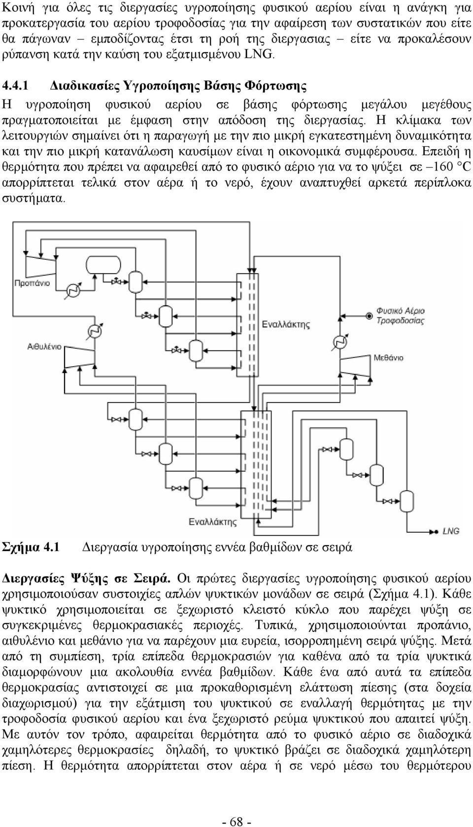 4.1 ιαδικασίες Υγροποίησης Βάσης Φόρτωσης Η υγροποίηση φυσικού αερίου σε βάσης φόρτωσης µεγάλου µεγέθους πραγµατοποιείται µε έµφαση στην απόδοση της διεργασίας.