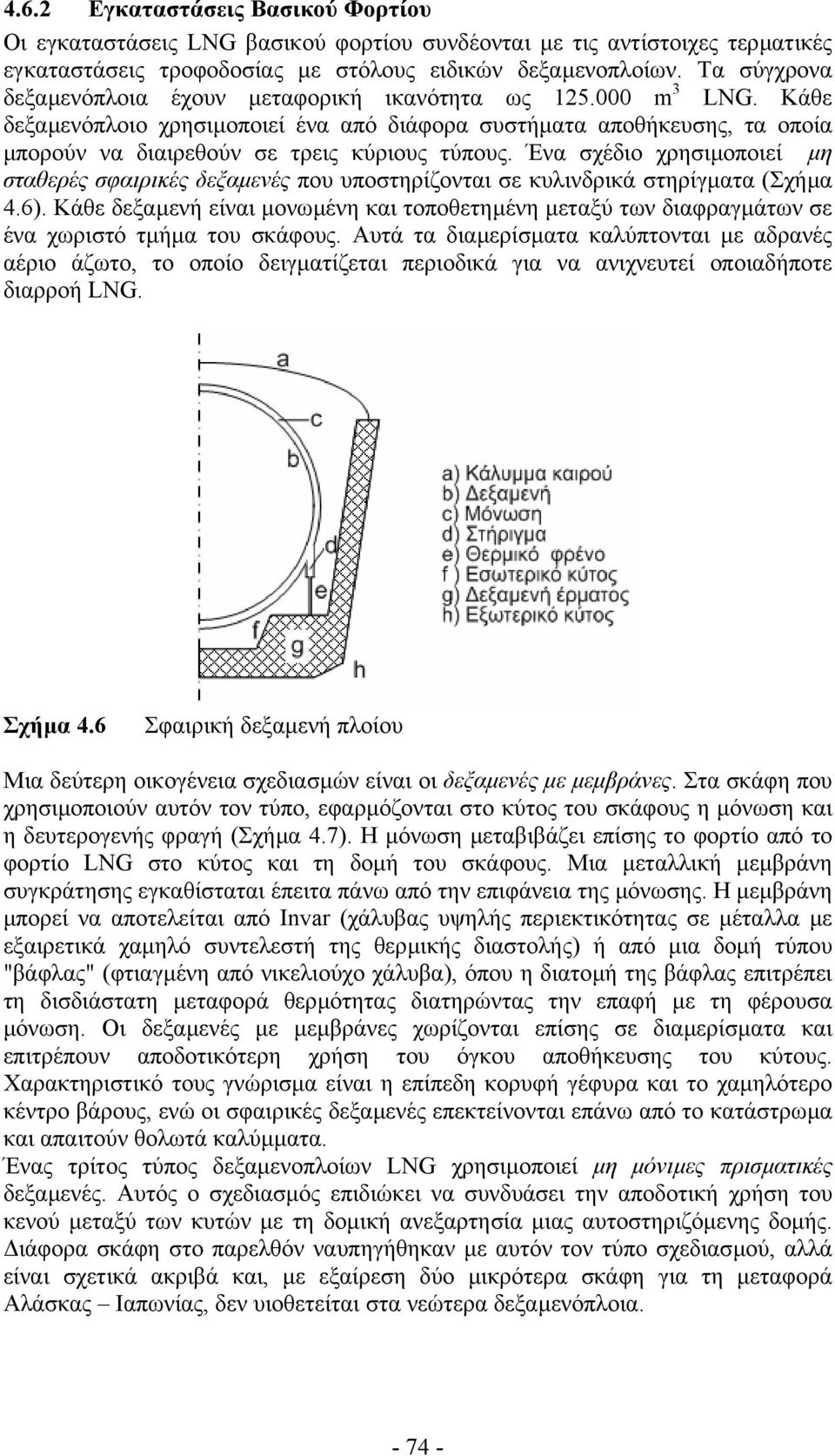 Ένα σχέδιο χρησιµοποιεί µη σταθερές σφαιρικές δεξαµενές που υποστηρίζονται σε κυλινδρικά στηρίγµατα (Σχήµα 4.6).