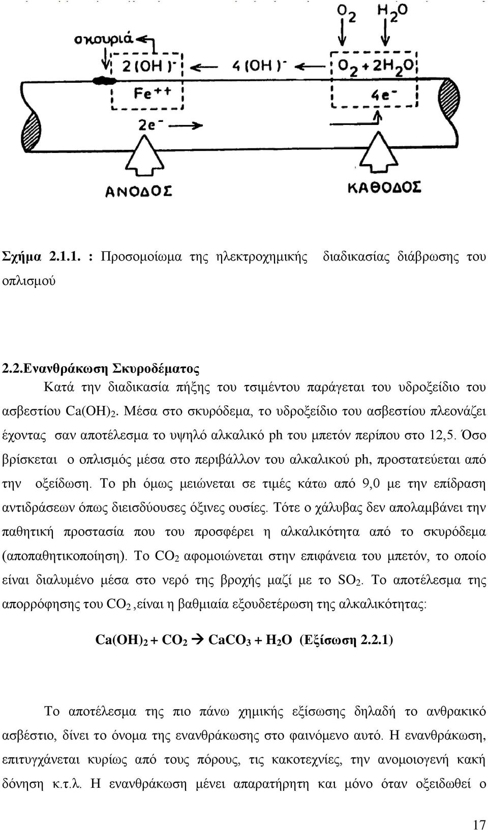 Όσο βρίσκεται ο οπλισμός μέσα στο περιβάλλον του αλκαλικού ph, προστατεύεται από την οξείδωση. Το ph όμως μειώνεται σε τιμές κάτω από 9,0 με την επίδραση αντιδράσεων όπως διεισδύουσες όξινες ουσίες.