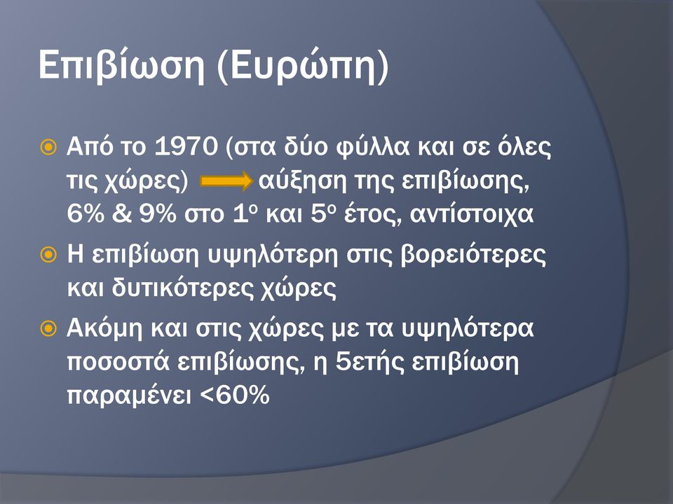 επιβίωση υψηλότερη στις βορειότερες και δυτικότερες χώρες Ακόμη και