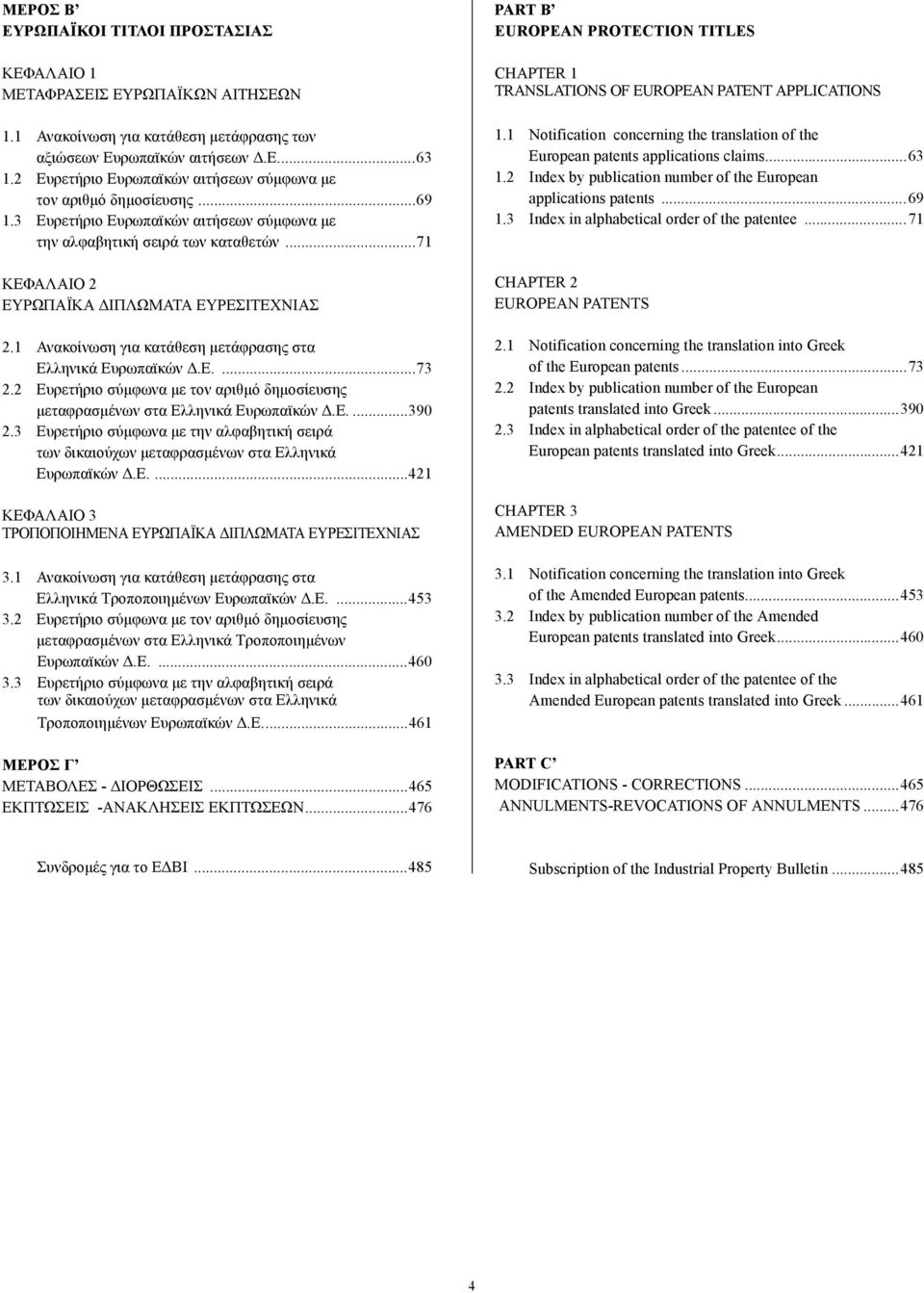 1 Ανακοίνωση για κατάθεση µετάφρασης στα Ελληνικά Ευρωπαϊκών.Ε....73 2.2 Ευρετήριο σύµφωνα µε τον αριθµό δηµοσίευσης µεταφρασµένων στα Ελληνικά Ευρωπαϊκών.Ε....390 2.