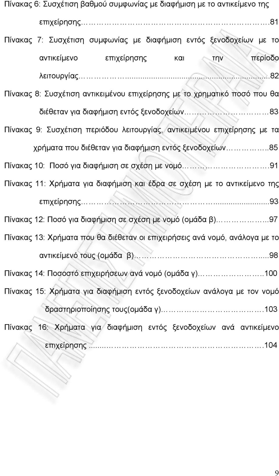 ..82 Πίνακας 8: Συσχέτιση αντικειμένου επιχείρησης με το χρηματικό ποσό που θα διέθεταν για διαφήμιση εντός ξενοδοχείων 83 Πίνακας 9: Συσχέτιση περιόδου λειτουργίας, αντικειμένου επιχείρησης με τα