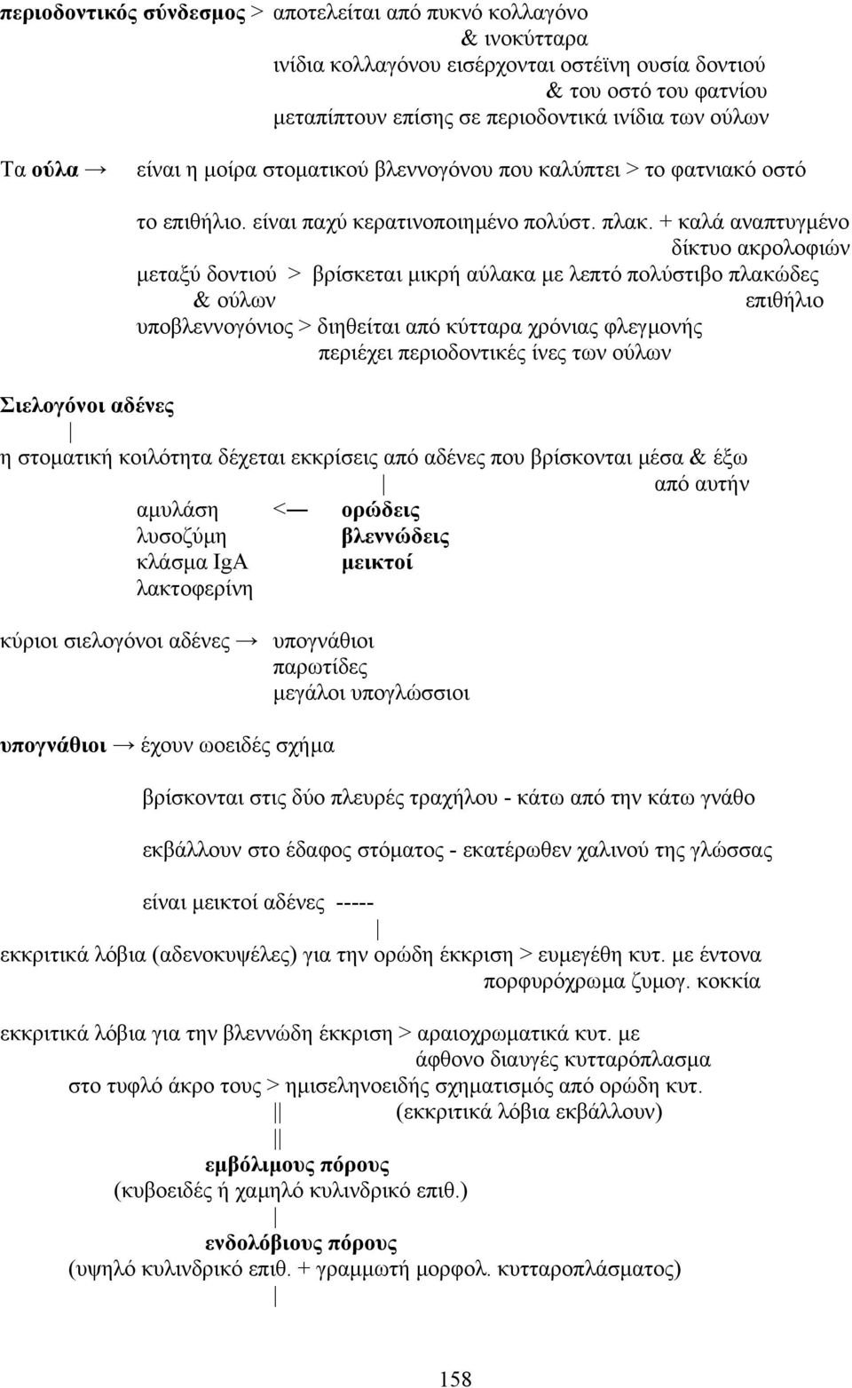 + καλά αναπτυγµένο δίκτυο ακρολοφιών µεταξύ δοντιού > βρίσκεται µικρή αύλακα µε λεπτό πολύστιβο πλακώδες & ούλων επιθήλιο υποβλεννογόνιος > διηθείται από κύτταρα χρόνιας φλεγµονής περιέχει