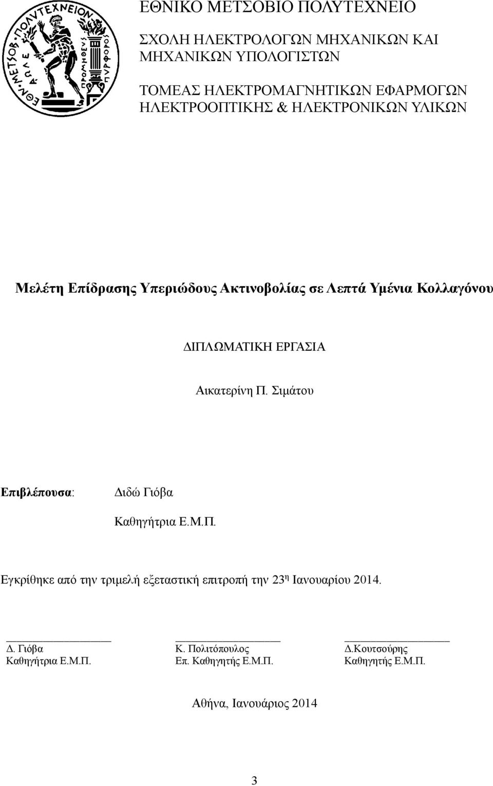 ΕΡΓΑΣΙΑ Αικατερίνη Π. Σιμάτου Επιβλέπουσα: Διδώ Γιόβα Καθηγήτρια Ε.Μ.Π. Εγκρίθηκε από την τριμελή εξεταστική επιτροπή την 23η Ιανουαρίου 2014.