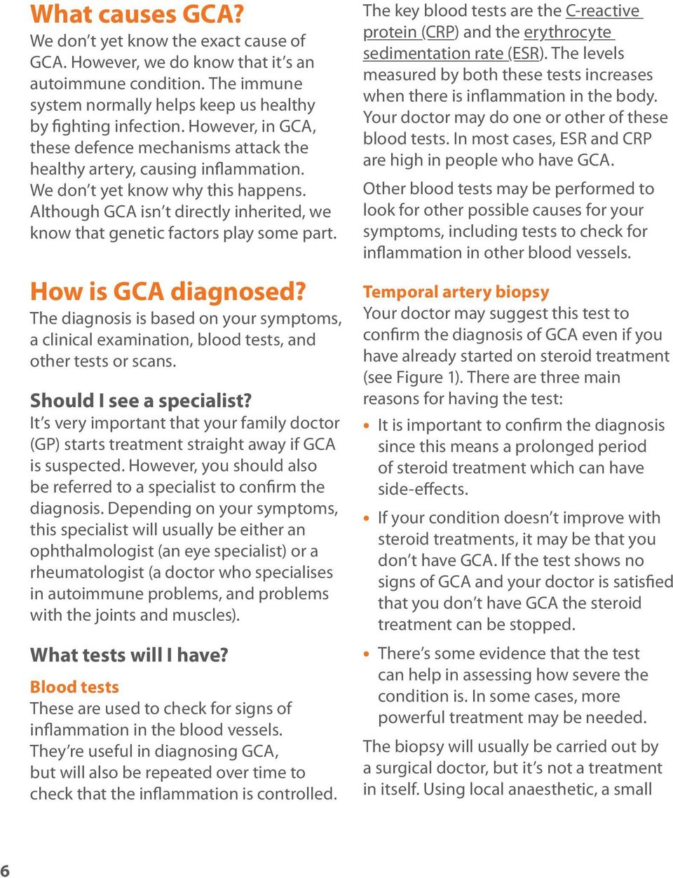 Although GCA isn t directly inherited, we know that genetic factors play some part. How is GCA diagnosed?