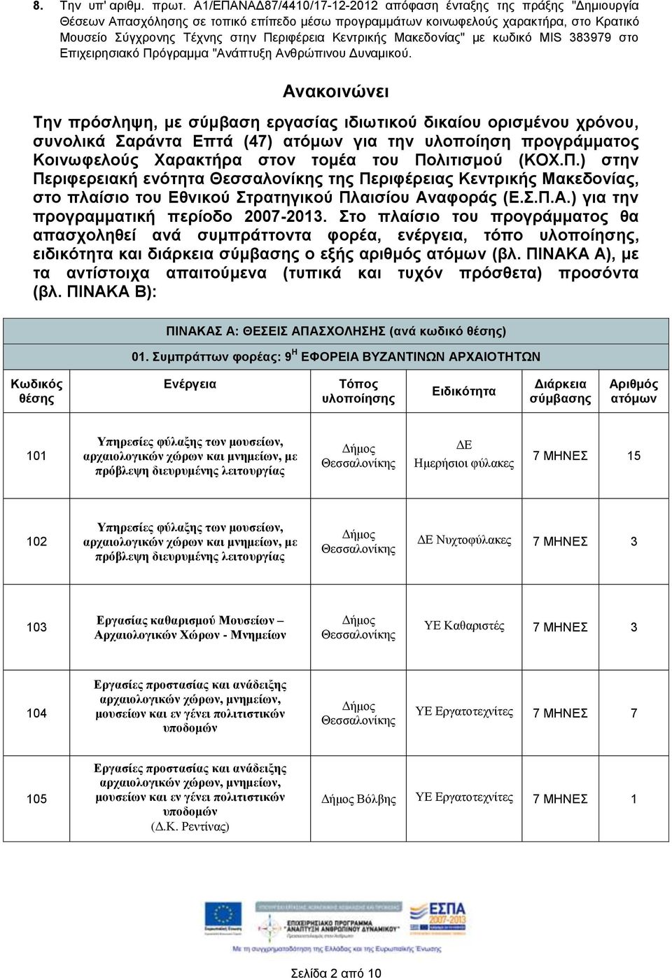 Κεντρικής Μακεδονίας" με κωδικό MIS 383979 στο Επιχειρησιακό Πρόγραμμα "Ανάπτυξη Ανθρώπινου Δυναμικού.