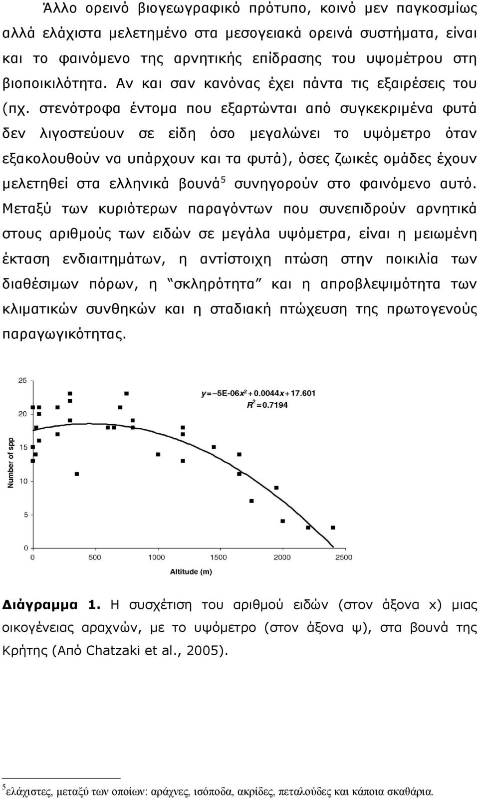 στενότροφα έντομα που εξαρτώνται από συγκεκριμένα φυτά δεν λιγοστεύουν σε είδη όσο μεγαλώνει το υψόμετρο όταν εξακολουθούν να υπάρχουν και τα φυτά), όσες ζωικές ομάδες έχουν μελετηθεί στα ελληνικά