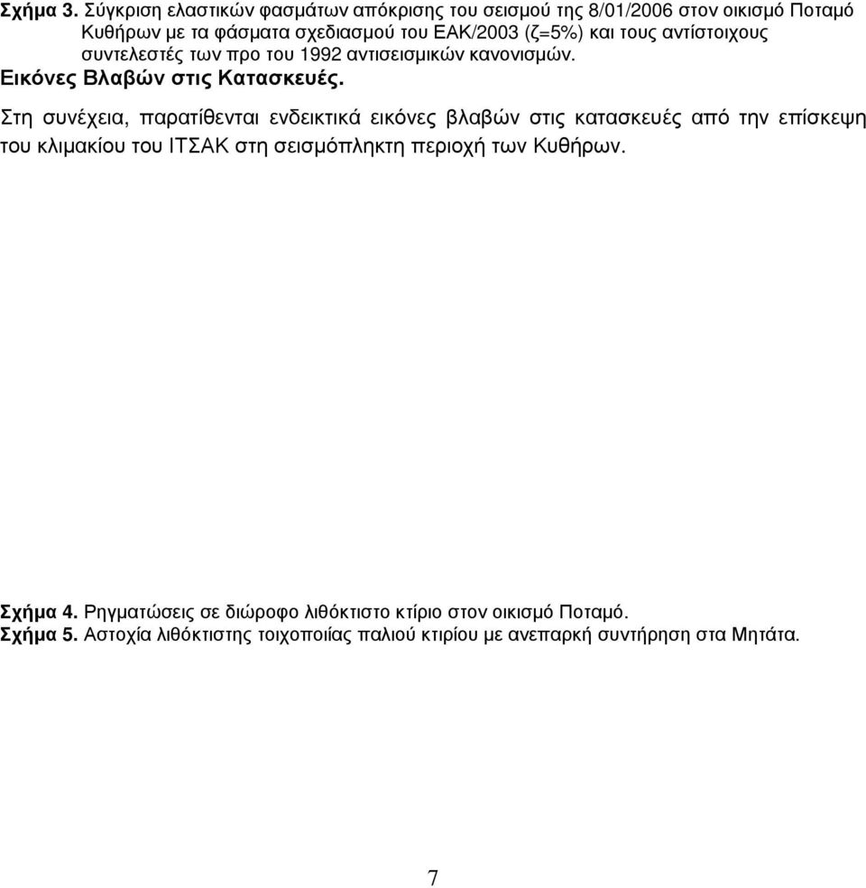 τους αντίστοιχους συντελεστές των προ του 1992 αντισεισμικών κανονισμών. Εικόνες Βλαβών στις Κατασκευές.