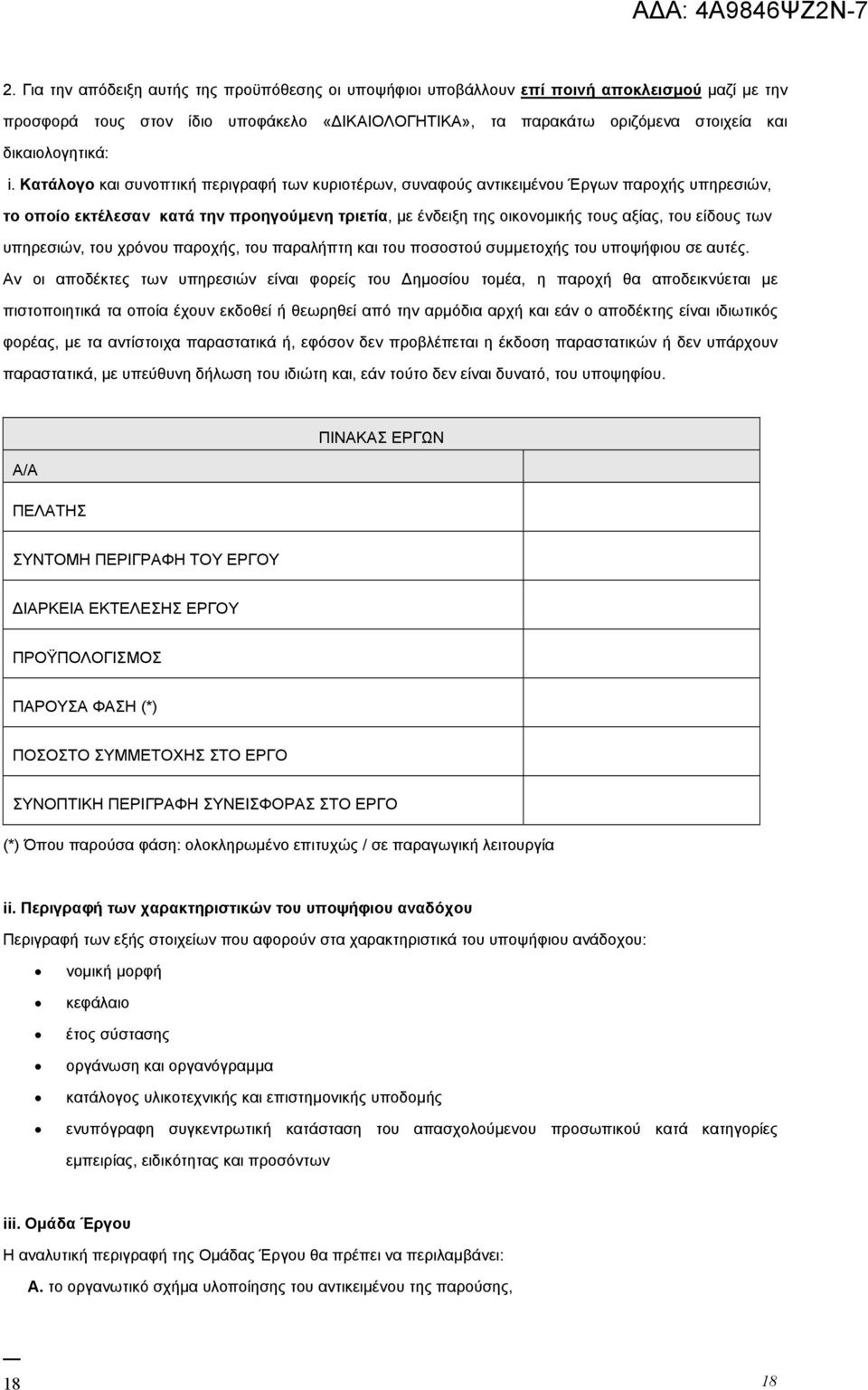 Κατάλογο και συνοπτική περιγραφή των κυριοτέρων, συναφούς αντικειμένου Έργων παροχής υπηρεσιών, το οποίο εκτέλεσαν κατά την προηγούμενη τριετία, με ένδειξη της οικονομικής τους αξίας, του είδους των