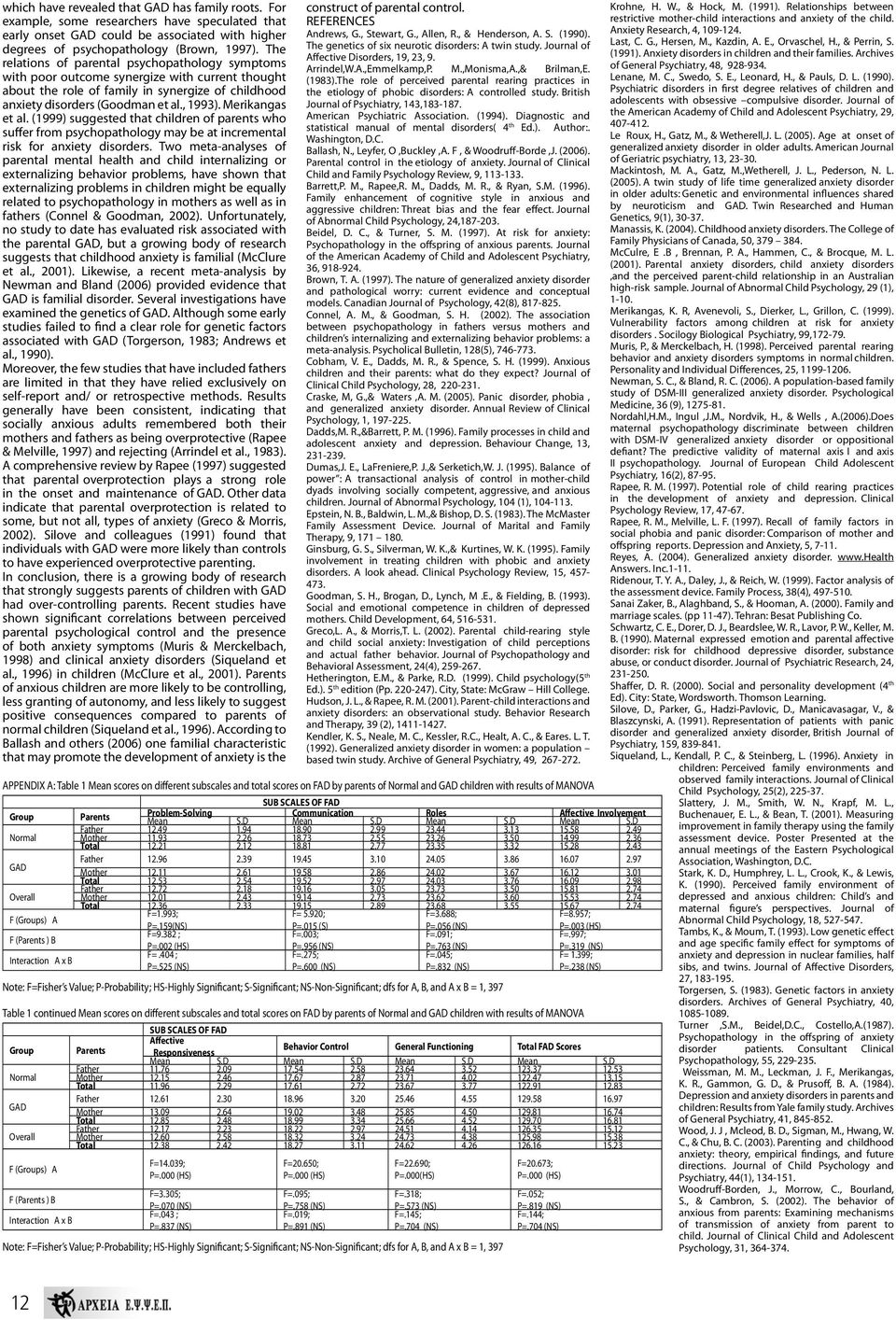 Merikangas et al. (999) suggested that children of parents who suffer from psychopathology may be at incremental risk for anxiety disorders.