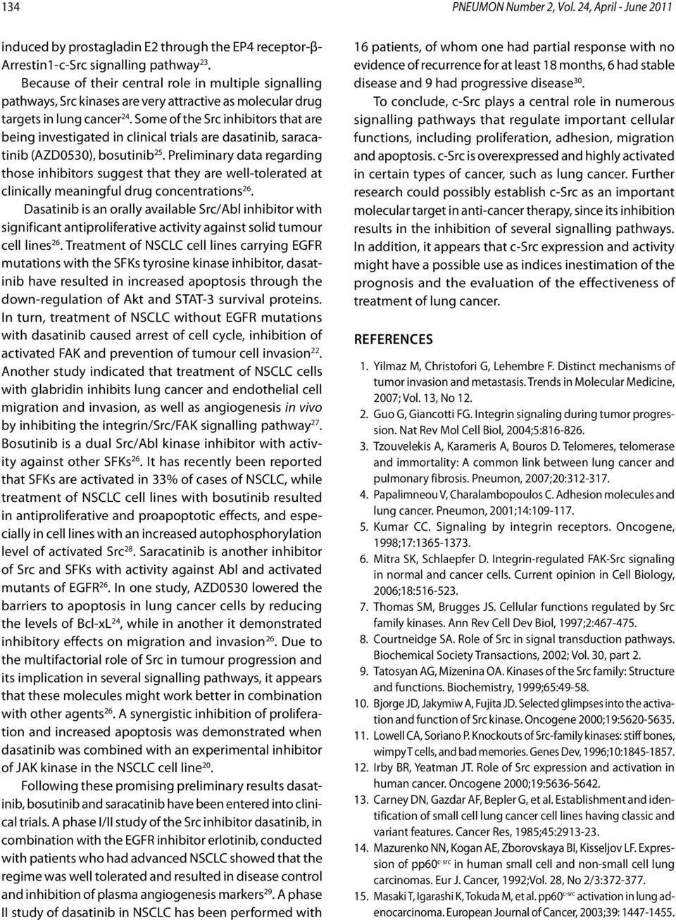 Some of the Src inhibitors that are being investigated in clinical trials are dasatinib, saracatinib (AZD0530), bosutinib 25.