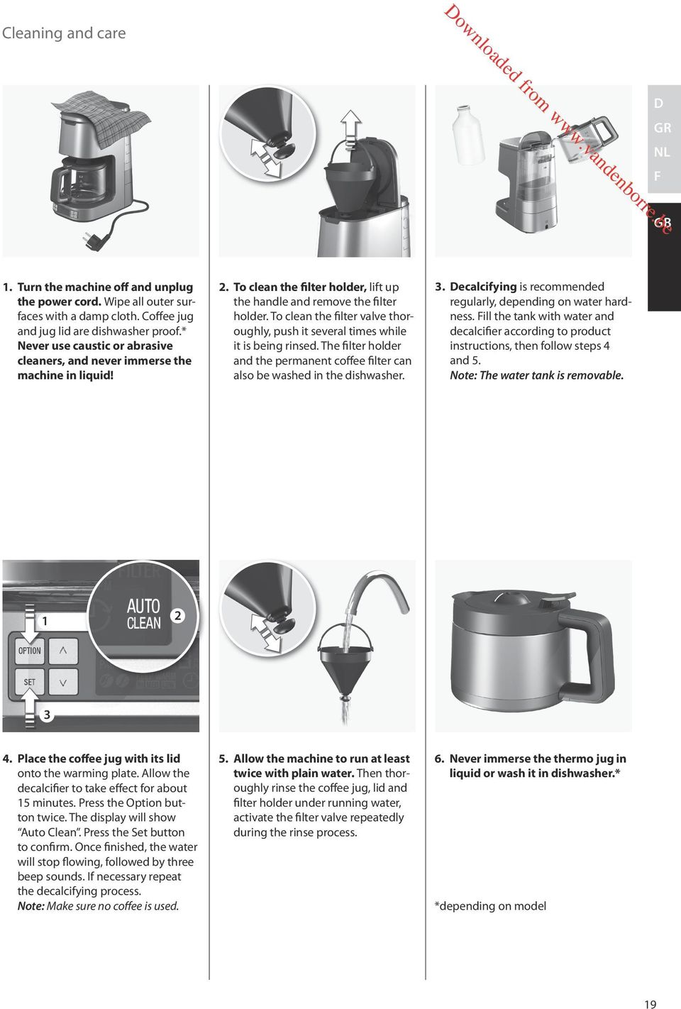 To clean the filter valve thoroughly, push it several times while it is being rinsed. The filter holder and the permanent coffee filter can also be washed in the dishwasher. 3.